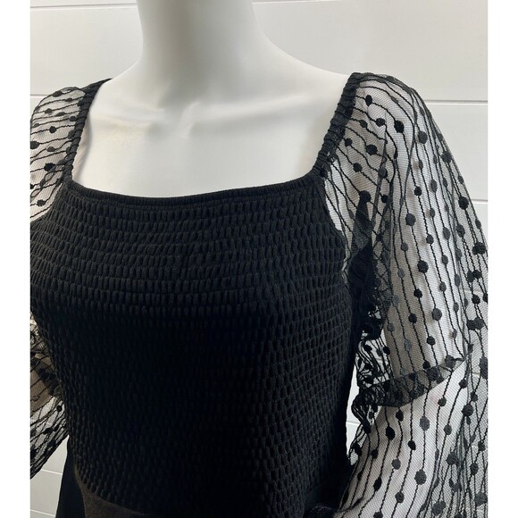 VTG Anthropologie Top L Y2K Milkmaid Regency Whimsigoth Swiss Dot Sheer Sleeve - Picture 3 of 13